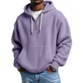 Men's Purple Waffle Knit Half Zip Hoodie Casual Long Sleeve Pullover Sweatshirt with Drawstring - Purple