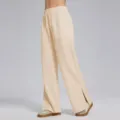 Pantalón de chándal ancho y casual para mujer con una abertura lateral elegante. - Caqui