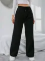 Comfortable casual black sweatpants for women featuring a high waist drawstring design. - S / Black