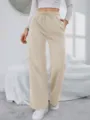 Detailed look at women fleece sweatpants showing soft fabric, drawstring waist and cozy fit. - S / Khaki