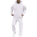 Vista detallada de un conjunto de chándal blanco de felpa con capucha y cremallera para hombre. - S / Top Y Pantalón / Blanco