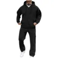 Chándal negro de felpa con capucha para hombre conjunto deportivo casual muy cómodo - S / Top Y Pantalón / Negro