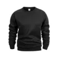 Dettaglio felpa girocollo nera tinta unita classica, comodo pullover a maniche lunghe. - Nero (Ispessito)