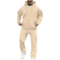 Ensemble de survêtement décontracté pour homme en polaire zippée avec pantalon assorti. - Beige