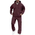 Ensemble de survêtement sweat à capuche zippé en molleton et pantalon pour homme et sport. - Bordeaux