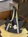 Μαύρη και λευκή τσάντα tote με βούλες γαλλικό στυλ μεγάλη χωρητικότητα για δουλειά - Μαγνητικό κούμπωμα - χωρίς αξεσουάρ / Τσάντα ώμου με δαντέλα και πουά