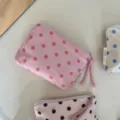 Busta con cerniera in tela a pois grazioso portamonete portatile borsa trucco stoccaggio - Senza Accessori / Rosa chiaro a pois rosa scuro