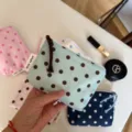 Carino portamonete in tela a pois borsa di stoccaggio portatile per uso quotidiano e carte. - Senza Accessori / Sfondo verde a pois caffè
