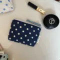 Busta portaoggetti con zip a pois blu e grazioso portamonete portatile quotidiano. - Senza Accessori / Blu marina a pois crema
