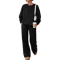 Conjunto de chándal negro liso sudadera de manga larga y pantalones de chándal anchos - S / Negro