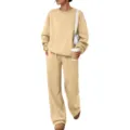 Conjunto de ropa deportiva casual solida con una comoda sudadera de manga larga y pantalones a juego. - S / Caqui