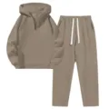Set felpa con cappuccio mezza zip e pantaloni tuta casual due pezzi colore kaki dettagli - Taglia S / Top e Pantaloni / Cammello