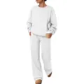 Conjunto de chándal liso con sudadera de manga larga y pantalón para uso diario casual. - S / Blanco