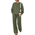 Solid olive green casual tracksuit variant, long sleeve sweatshirt and matching sweatpants. - Army Green