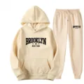 Beige fleece hoodie and sweatpants two piece set, casual streetwear tracksuit for men and women. - XS / Top And Bottom / A7 Khaki