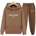 Casual brown fleece hoodie and sweatpants two-piece set for men and women, comfortable daily wear. - XS / Top And Bottom / Coffee