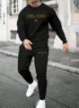 Men women fleece tracksuit winter casual crewneck sweatshirt and sweatpants set black - XS / Top And Bottom / Black (F5)
