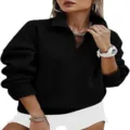 Gedetailleerd overzicht dames sweater met opstaande kraag, zwarte trui voor herfstmode. - S / Zwart