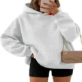 Sudadera con capucha de felpa gris claro holgada, muy suave y cómoda para mujeres. - S / Gris