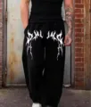 Pantalón Chándal Suelto Estampado Gótico Y2K Unisex Cordón Pierna Ancha Moda - Negro 1