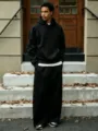 Men casual solid fleece sportswear set hoodie and loose wide leg pants two piece outfit - S / Top And Bottom / Black Set