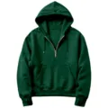 Dark green half-zip hooded sweatshirt with front pocket and thumbhole cuffs for daily wear. - S / Dark Green