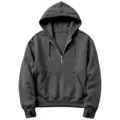 Dark grey half-zip hoodie with front pocket and thumb holes for women daily wear. - S / Dark Gray