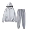 Classic grey zip-up hoodie and sweatpants set for men and women, cozy fleece sportswear. - Light Gray