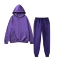 Purple fleece tracksuit set with zip-up hoodie and matching sweatpants for daily wear. - Purple