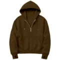 Dark brown half-zip hoodie for women with hood kangaroo pocket and thumb hole cuffs - S / Coffee