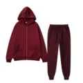 Men women fleece zip up hoodie sweatpants set casual sportswear two piece maroon track suit - Burgundy