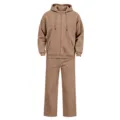 Herren Fleece Kapuzenjacke mit Reissverschluss und Jogginghose Trainingspak in Braun. - Camel