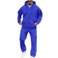 Vue détaillée de l'ensemble de survêtement polaire bleu roi pour homme avec sweat à capuche. - Bleu saphir
