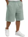 Details van casual heren short met trekkoord in saliegroen, comfortabel gebreid ontwerp. - Bonengroen