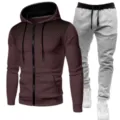 Mens fleece tracksuit set zip up hoodie and sweatpants with gradient dot design for autumn winter - S / Top And Bottom / Burgundy + Light Gray Pants