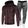 Men women zip up hoodie sweatpants set gradient dot print autumn winter casual sportswear - Burgundy + Dark Gray Pants