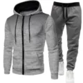Men's fleece tracksuit set with gradient polka dot hoodie and comfortable sweatpants. - Light Gray + Dark Gray Pants
