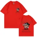 Red vintage graphic t-shirt for men and women, featuring stylish cowboy cartoon print design. - S / Tops / Red