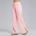 Pantalón ancho rosa de chándal con abertura lateral, pantalón casual cómodo mujer y hombre. - Rosa