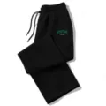 Black drawstring sweatpants with green Boston graphic print, comfortable loose fit casual jogger. - S / Black