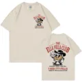 Classic beige short-sleeve t-shirt with retro cowboy graphic print for men and women. - S / Tops / Khaki