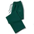 Green wide-leg sweatpants for men and women, with comfortable drawstring waist and letter print. - Dark Green