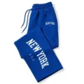 Royal blue sweatpants detail, white New York typography, adjustable drawstring waist. - S / Blue