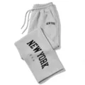 Grey drawstring sweatpants featuring a stylish New York letter print, casual loose Y2K streetwear fit. - Gray