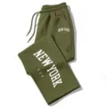 Y2K letter print loose drawstring sweatpants detail showing army green casual track pants style. - Army Green