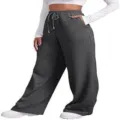 Women's Dark Grey High Waisted Wide Leg Sweatpants Trendy Drawstring Casual Pants - Dark Gray