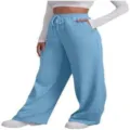 Women High Waisted Light Blue Wide Leg Sweatpants Casual Loose Fit Drawstring Trousers - Sky Blue