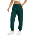 Dark green casual sport sweatpants detail, high waist with drawstring and side pockets. - Dark Green