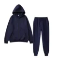 Detailed view of dark blue fleece zip hoodie and sweatpants tracksuit set for daily wear. - Navy Blue