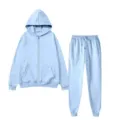 Light Blue Fleece Zip Up Hoodie And Jogger Sweatpants Tracksuit Set For Men And Women - Light Blue